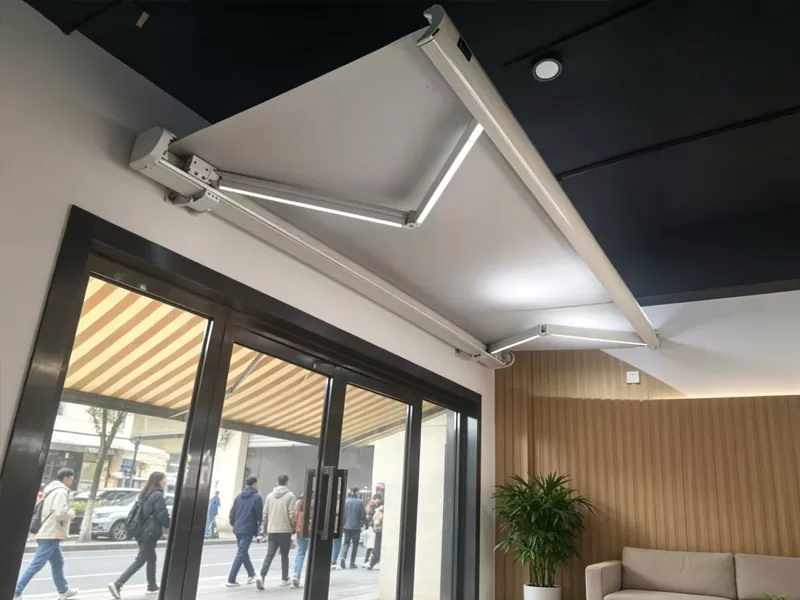 Motorized Retractable Awning with white fabric